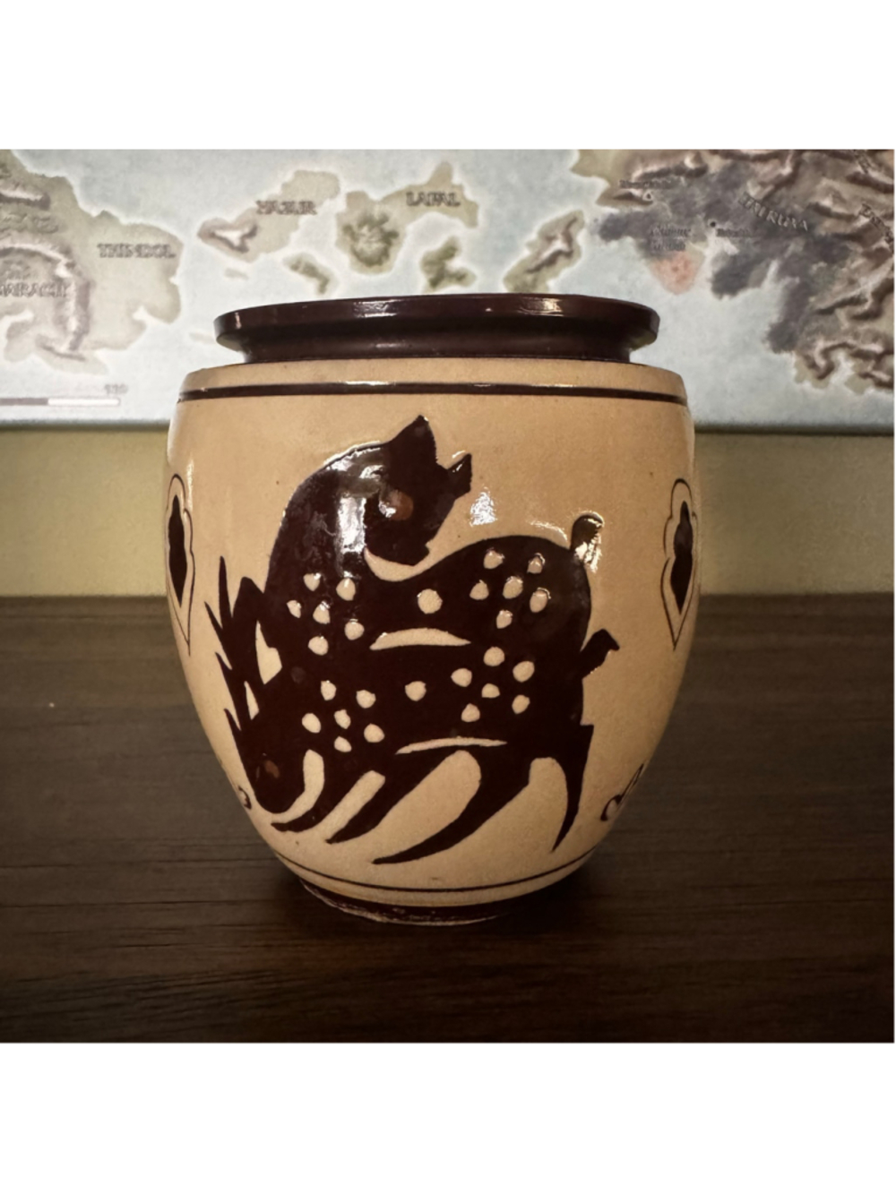 Vintage Terracotta Dancing Deer Canister (No Lid) - Picture 2 of 5